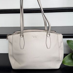 Kate spade deal! Cream gold shoulder tote genuine leather travel purse neutral